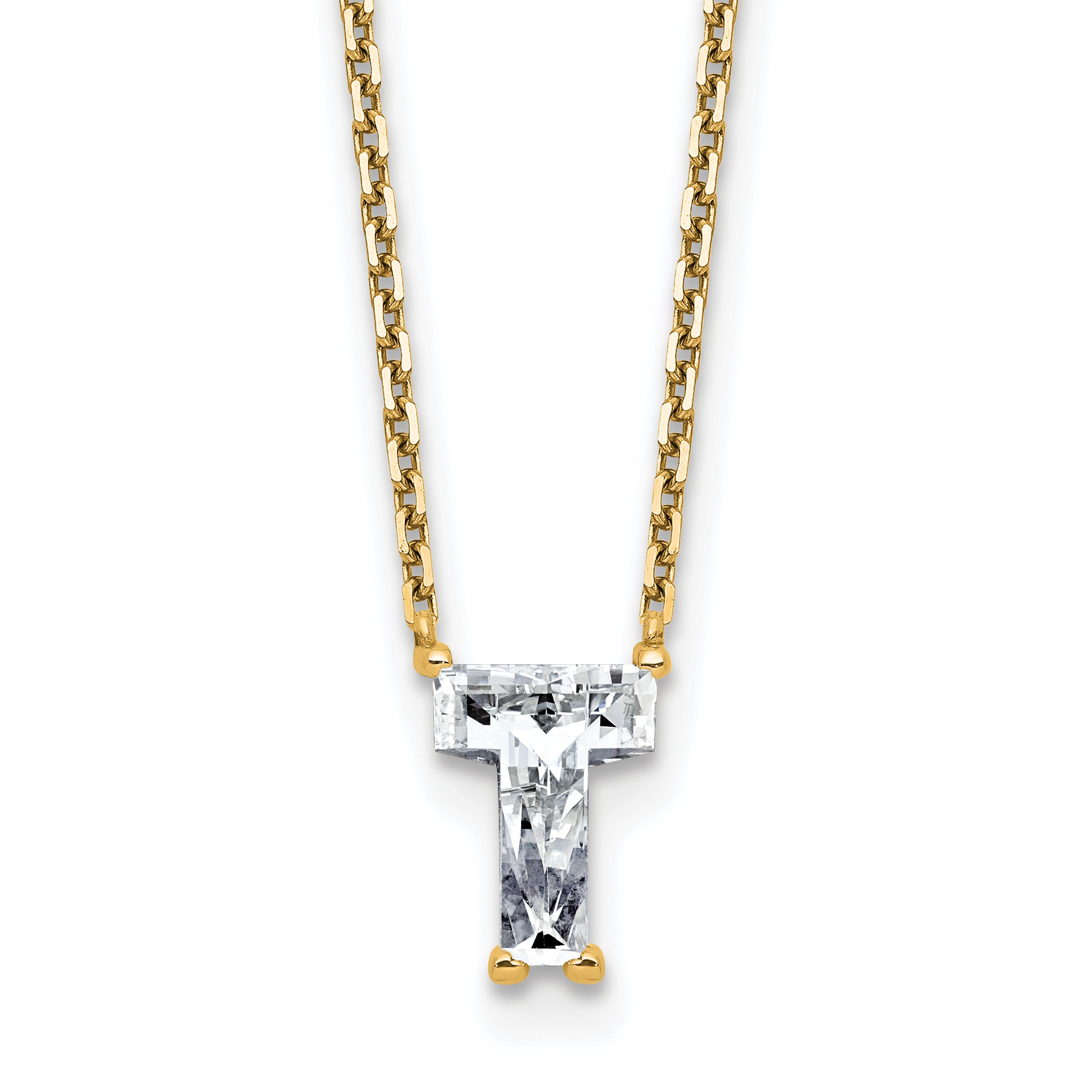 14k 1 5/8 carat Lab Grown Diamond VS+ F+ Complete Letter T Single Stone 18 inch Initial Necklace
