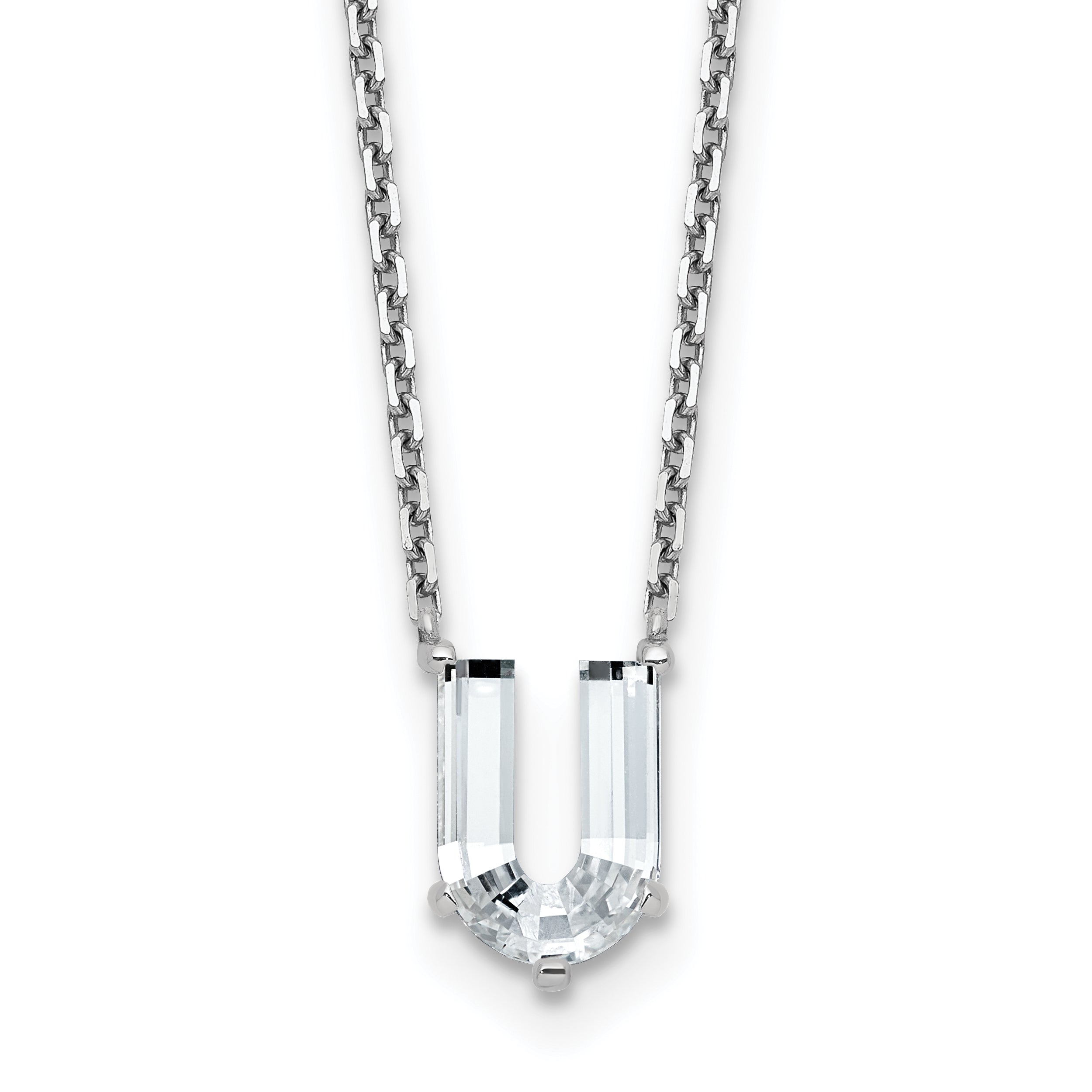 14k White Gold 2 1/3 carat Lab Grown Diamond VS+ F+ Complete Letter U Single Stone 18 inch Initial Necklace