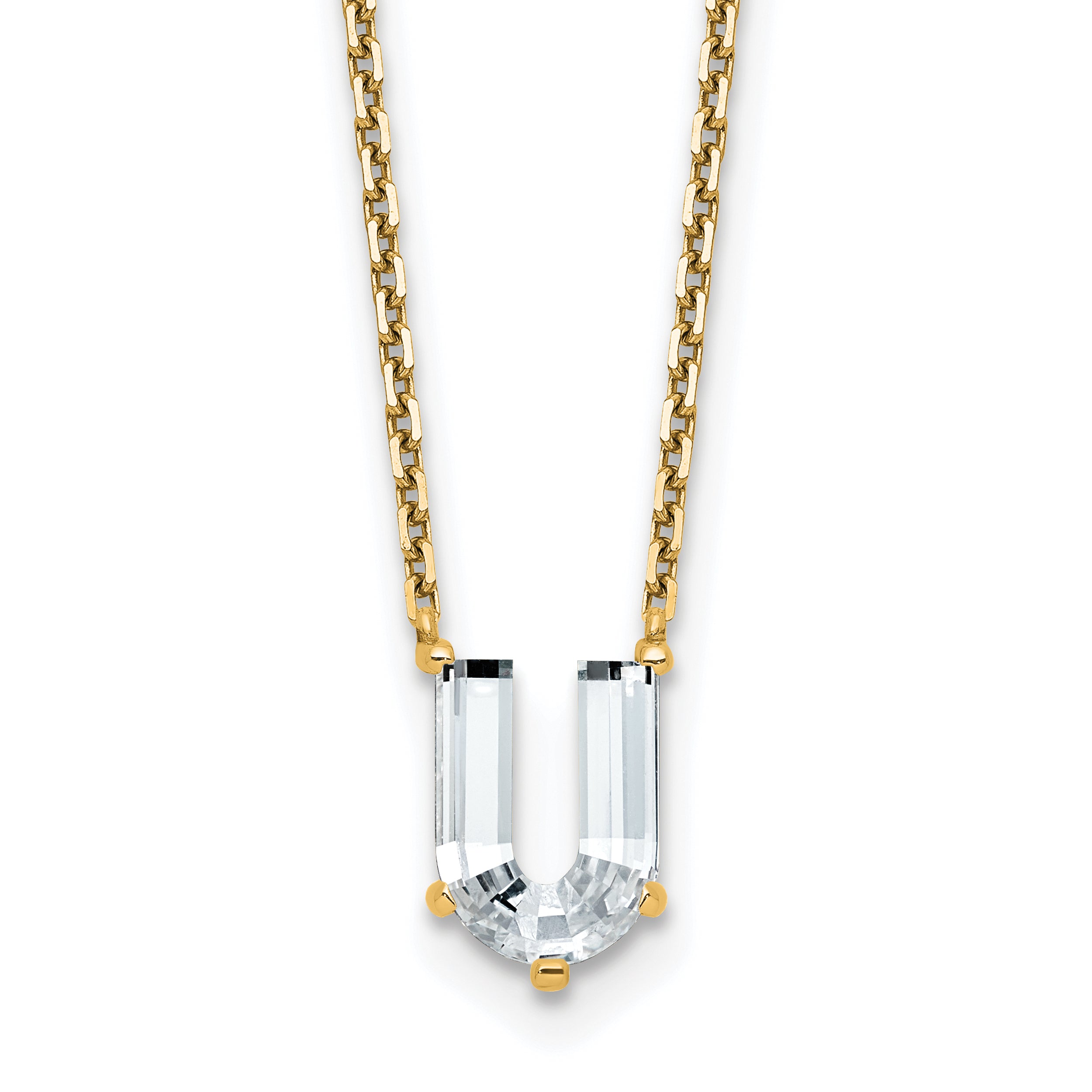 14k 2 1/3 carat Lab Grown Diamond VS+ F+ Complete Letter U Single Stone 18 inch Initial Necklace