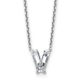 14k White Gold 1 3/4 carat Lab Grown Diamond VS+ F+ Complete Letter V Single Stone 18 inch Initial Necklace
