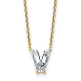 14k 1 3/4 carat Lab Grown Diamond VS+ F+ Complete Letter V Single Stone 18 inch Initial Necklace