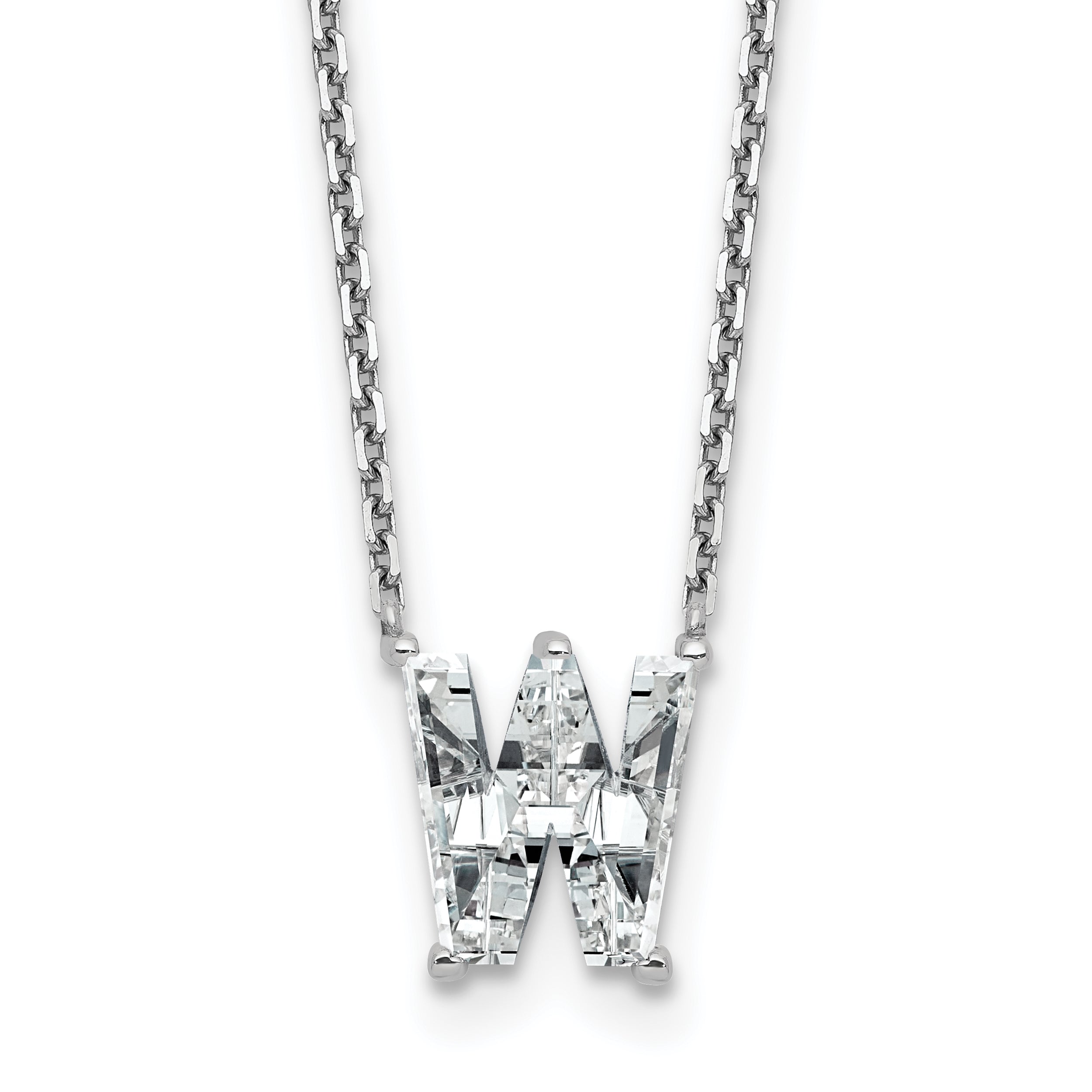14k White Gold 2 1/3 carat Lab Grown Diamond VS+ F+ Complete Letter W Single Stone 18 inch Initial Necklace