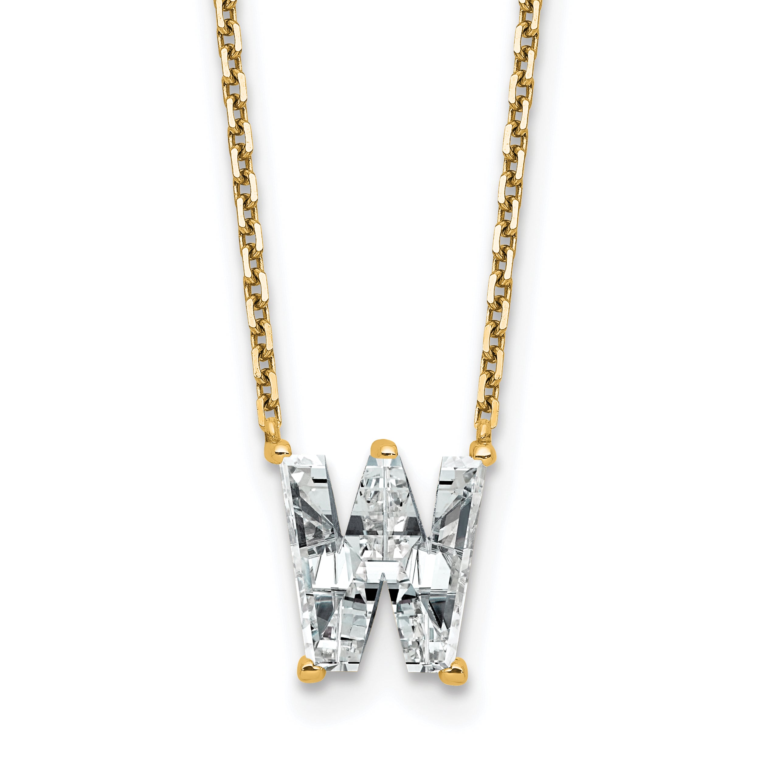 14k 2 1/3 carat Lab Grown Diamond VS+ F+ Complete Letter W Single Stone 18 inch Initial Necklace