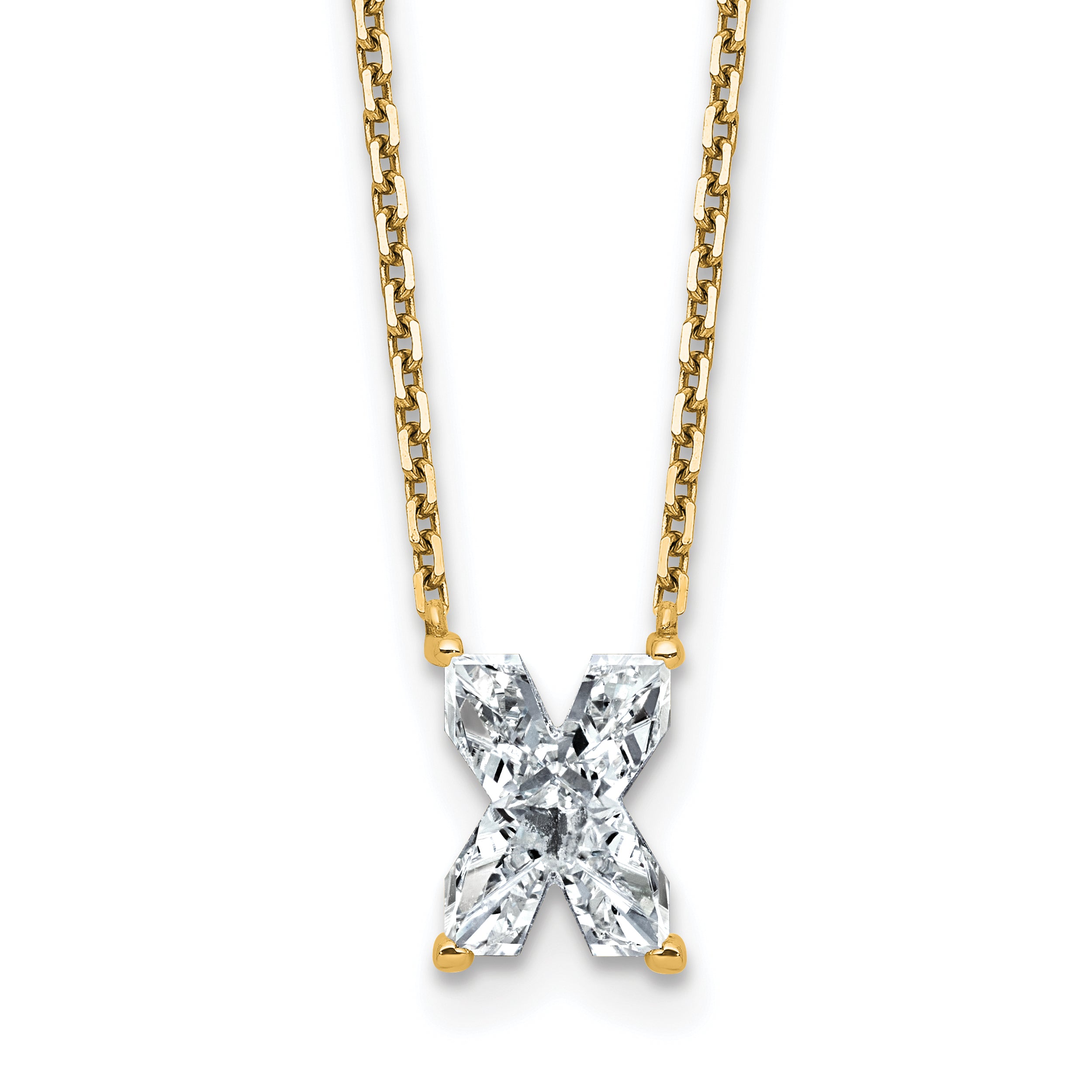 14k 2 carat Lab Grown Diamond VS+ F+ Complete Letter X Single Stone 18 inch Initial Necklace