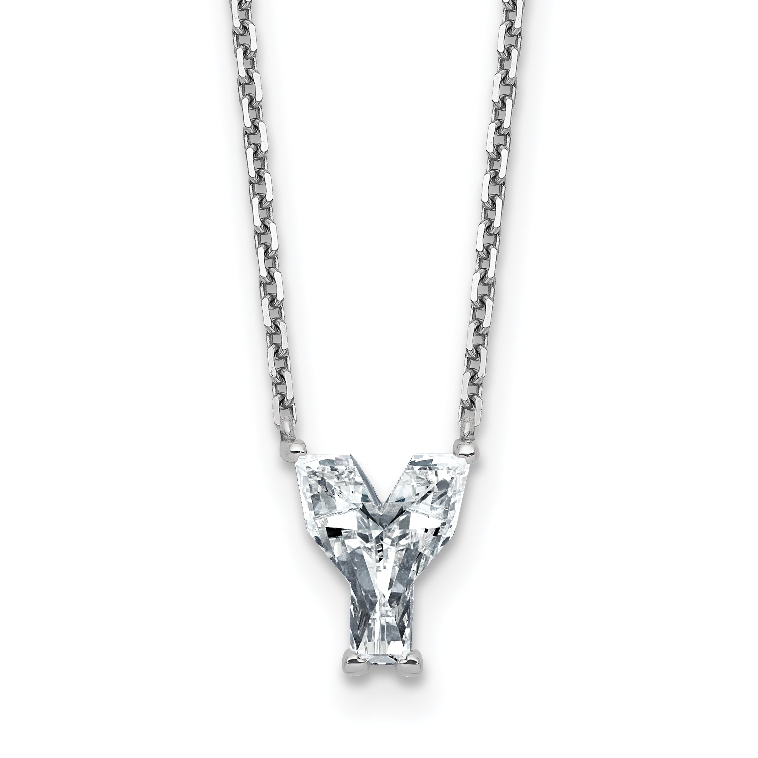 14k White Gold 1 3/4 carat Lab Grown Diamond VS+ F+ Complete Letter Y Single Stone 18 inch Initial Necklace