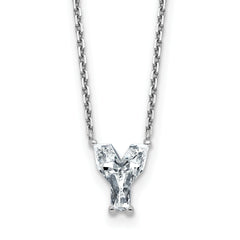 14k White Gold 1 3/4 carat Lab Grown Diamond VS+ F+ Complete Letter Y Single Stone 18 inch Initial Necklace