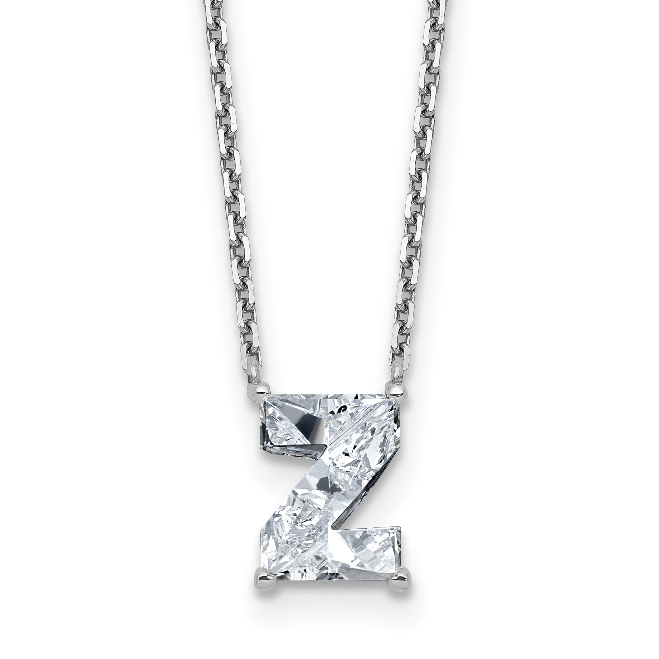 14k White Gold 1 7/8 carat Lab Grown Diamond VS+ F+ Complete Letter Z Single Stone 18 inch Initial Necklace