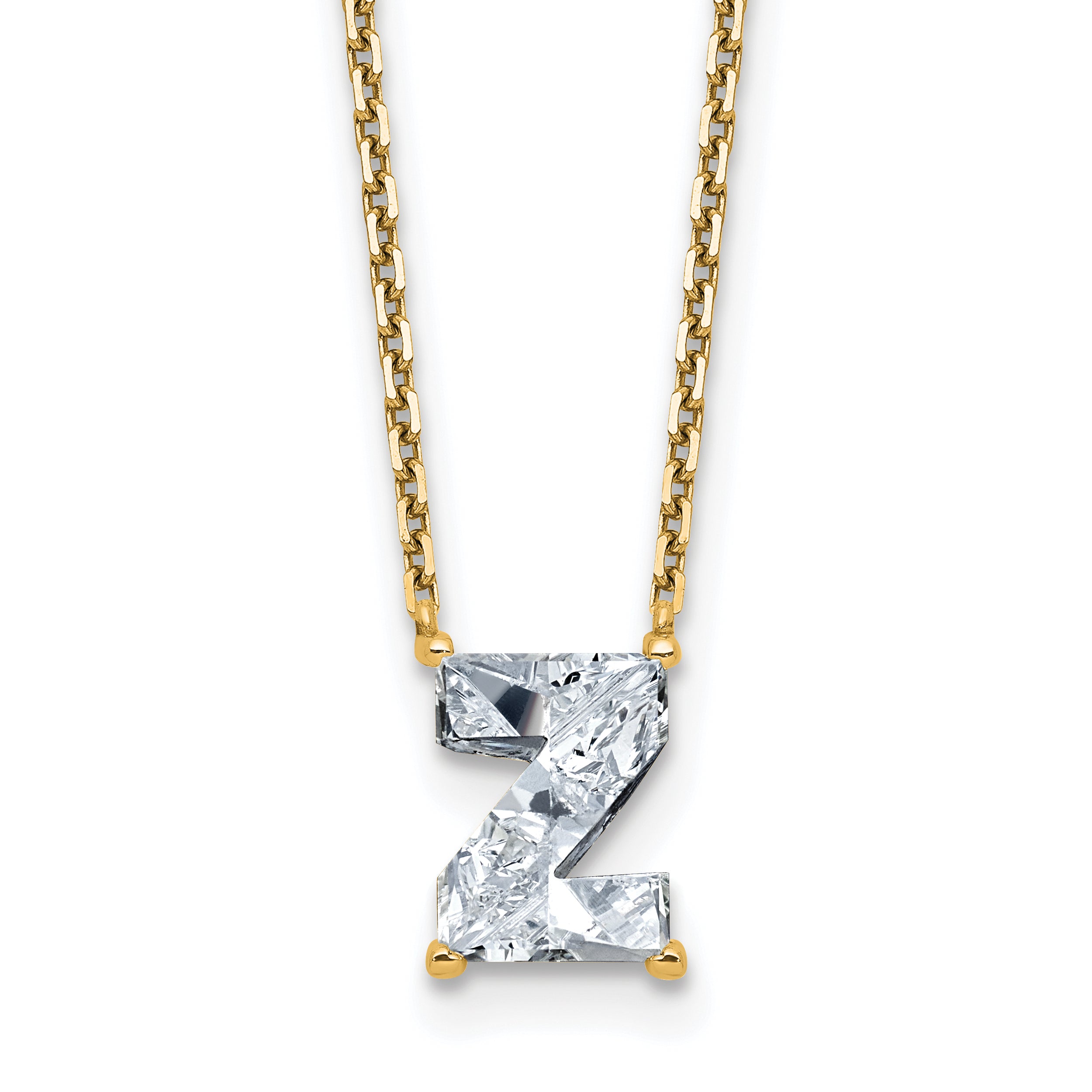 14k 1 7/8 carat Lab Grown Diamond VS+ F+ Complete Letter Z Single Stone 18 inch Initial Necklace