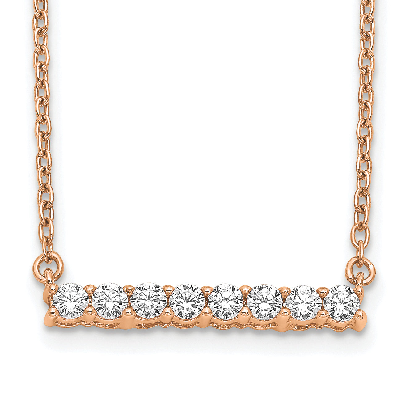 14k Rose Gold 1/3 carat Lab Grown Diamond VS/SI+ G+ Complete 18 inch Bar Necklace