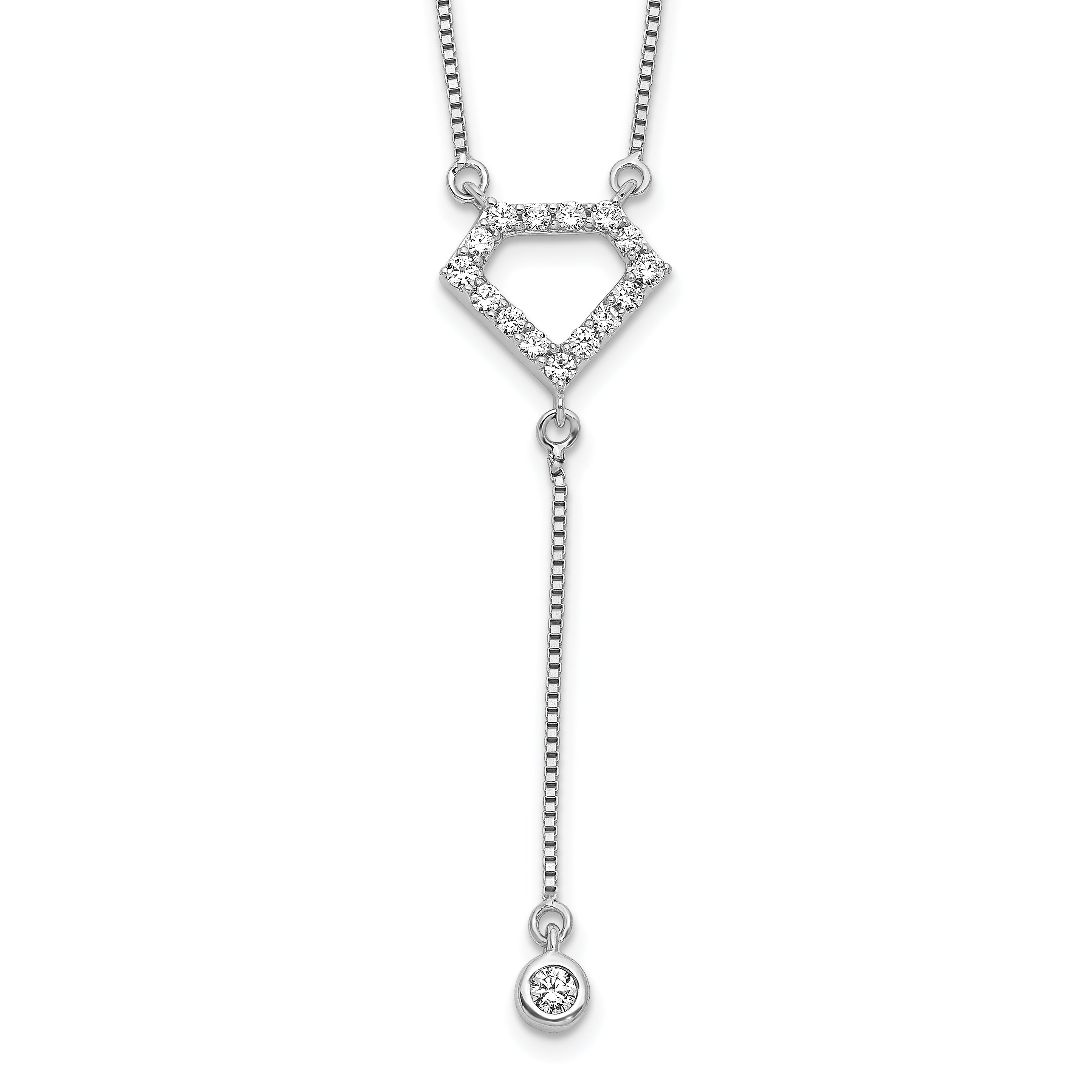 14k White Gold 1/4 carat Lab Grown Diamond VS/SI+ G+ Complete 18 inch Fashion Geometric Diamond Shape Dangle Necklace