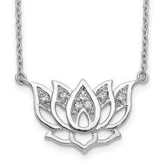 14k White Gold 1/15 carat Lab Grown Diamond VS/SI+ G+ Complete Lotus Flower 18 inch Necklace