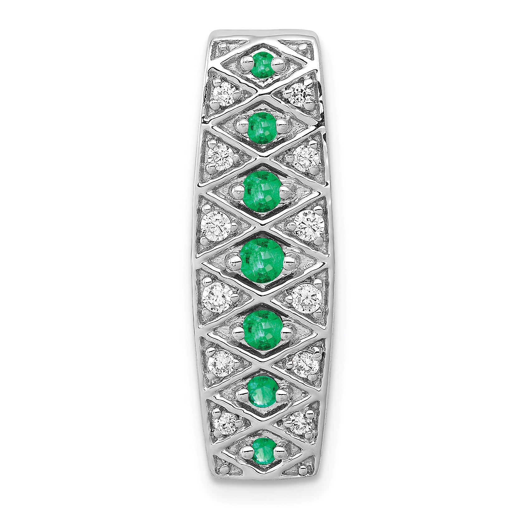 14k White Gold 1/5 carat Lab Grown Diamond VS/SI+ G+ and Lab Created Emerald Chain Slide Pendant