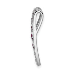 14k White Gold 1/5 carat Lab Grown Diamond VS/SI+ G+ and Lab Created Ruby Chain Slide Pendant