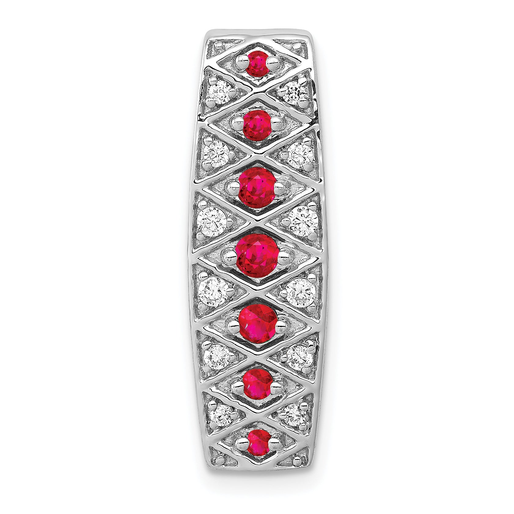14k White Gold 1/5 carat Lab Grown Diamond VS/SI+ G+ and Lab Created Ruby Chain Slide Pendant