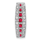 14k White Gold 1/5 carat Lab Grown Diamond VS/SI+ G+ and Lab Created Ruby Chain Slide Pendant
