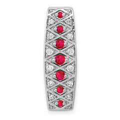 14k White Gold 1/5 carat Lab Grown Diamond VS/SI+ G+ and Lab Created Ruby Chain Slide Pendant