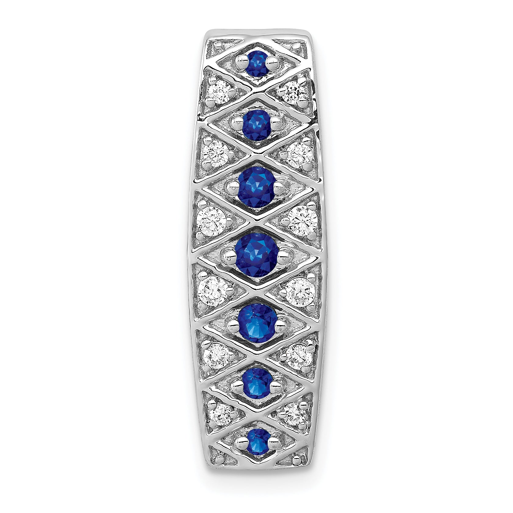 14k White Gold 1/5 carat Lab Grown Diamond VS/SI+ G+ and Lab Created Blue Sapphire Chain Slide Pendant