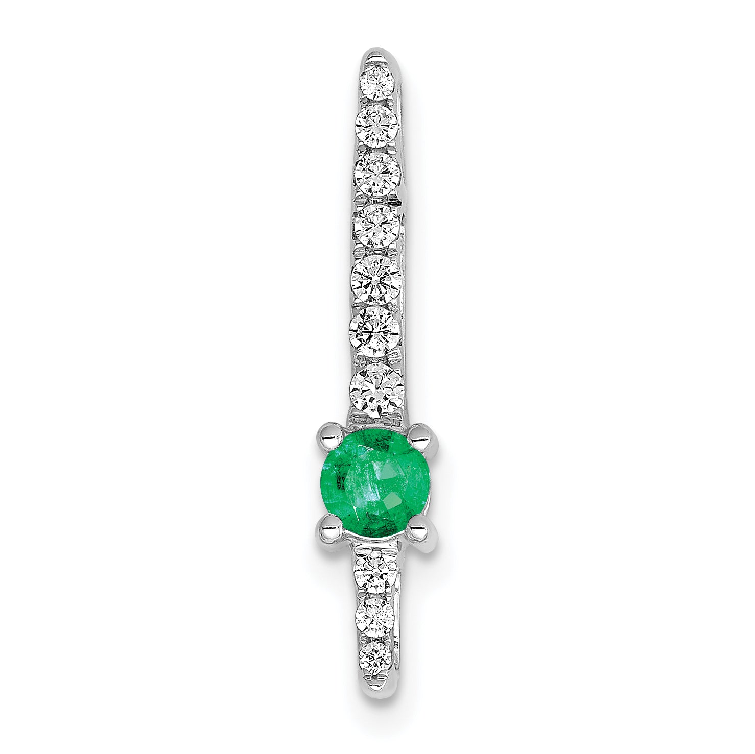 14k White Gold 1/6 carat Lab Grown Diamond VS/SI+ G+ and Lab Created Emerald Chain Slide Pendant