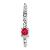 14k White Gold 1/6 carat Lab Grown Diamond VS/SI+ G+ and Lab Created Ruby Chain Slide Pendant