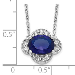 14k White Gold 1/5 carat Lab Grown Diamond VS/SI+ G+ and Created Sapphire Complete 18 inch Necklace