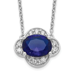 14k White Gold 1/5 carat Lab Grown Diamond VS/SI+ G+ and Created Sapphire Complete 18 inch Necklace