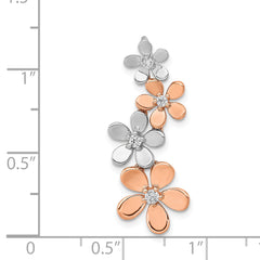 14k Rose and White Gold 1/8 carat Diamond Four Flower Chain Slide