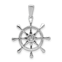 14k White Gold 1/6 carat Diamond Ship Wheel Pendant