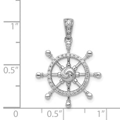 14k White Gold 1/6 carat Diamond Ship Wheel Pendant