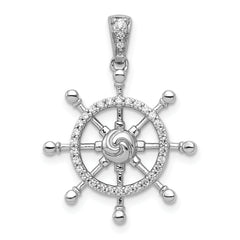 14k White Gold 1/6 carat Diamond Ship Wheel Pendant