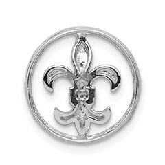 14k White Gold Diamond Fleur De Lis in Circle Chain Slide