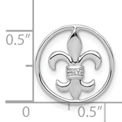 14k White Gold Diamond Fleur De Lis in Circle Chain Slide