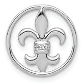 14k White Gold Diamond Fleur De Lis in Circle Chain Slide