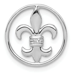 14k White Gold Diamond Fleur De Lis in Circle Chain Slide