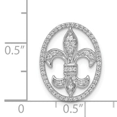 14k White Gold Oval 1/5 carat Diamond Fleur de Lis in Oval Chain Slide