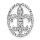 14k White Gold Oval 1/5 carat Diamond Fleur de Lis in Oval Chain Slide