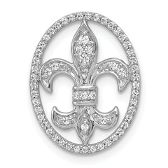 14k White Gold Oval 1/5 carat Diamond Fleur de Lis in Oval Chain Slide