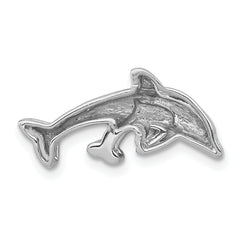 14k White Gold Diamond Mother and Baby Dolphins Chain Slide