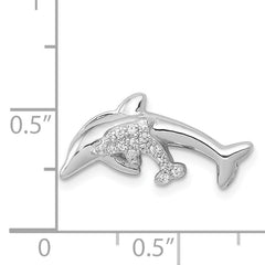 14k White Gold Diamond Mother and Baby Dolphins Chain Slide