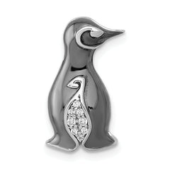 14k White Gold with Black Rhodium Diamond Penguin Chain Slide