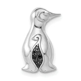 14k White Gold Black Diamond Penguin Chain Slide