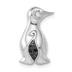 14k White Gold Black Diamond Penguin Chain Slide