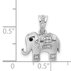 14k White Gold 1/10 carat Black and White Diamond Elephant Pendant