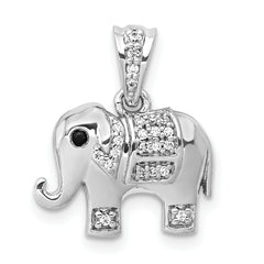 14k White Gold 1/10 carat Black and White Diamond Elephant Pendant