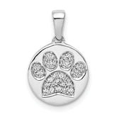 14k White Gold Diamond Paw Print in Circle Pendant