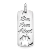 14k White Gold Polished Live Love Adopt with Cut-out Paw Dog Tag Pendant