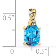 10k Oval Blue Topaz and Diamond Pendant