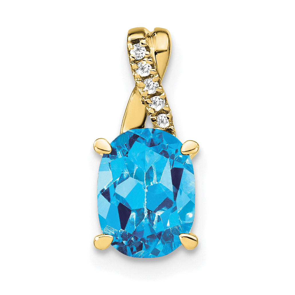 10k Oval Blue Topaz and Diamond Pendant