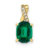 10k Oval Created Emerald and Diamond Pendant