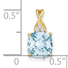 10k Checkerboard Aquamarine and Diamond Pendant