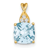 10k Checkerboard Aquamarine and Diamond Pendant